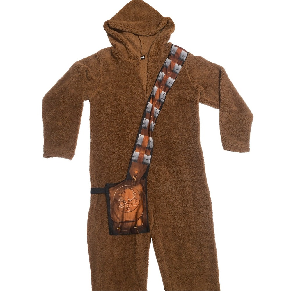 Star Wars Chewbacca Union Suit Mens Large Brown Fleece Hooded Pajamas OnePiece